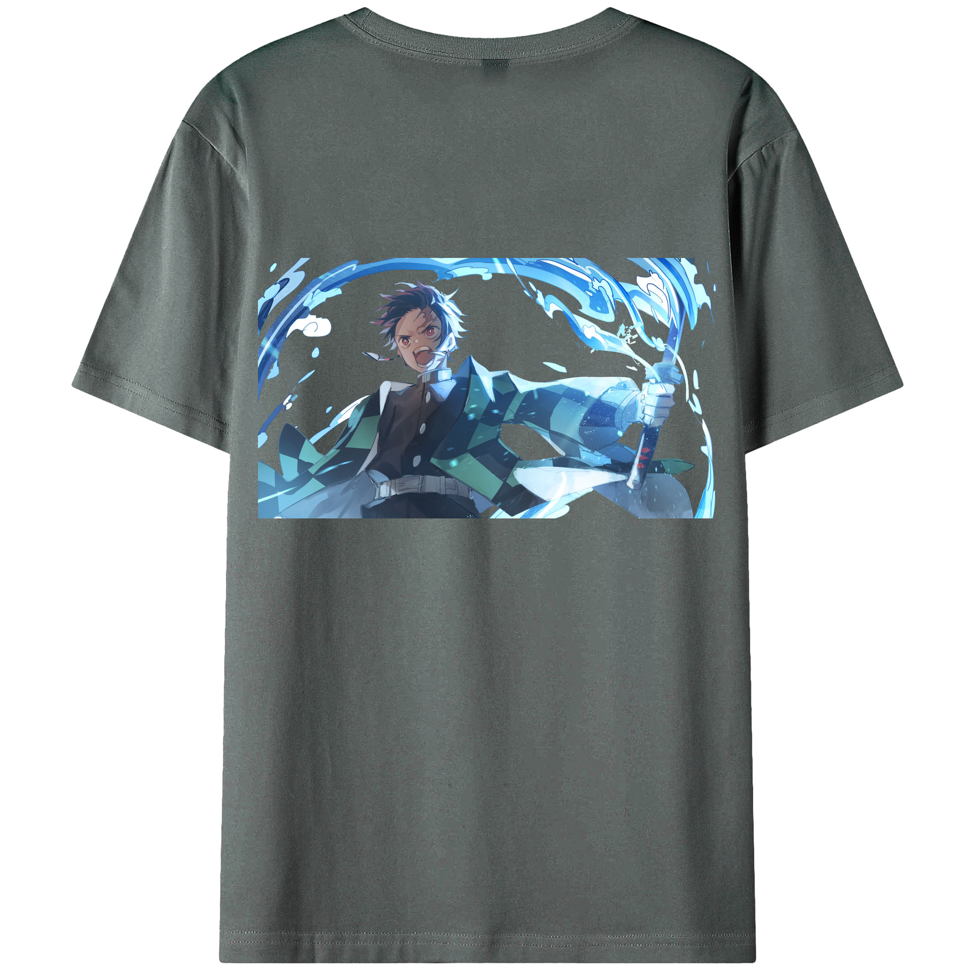 （画像用） 鬼滅の刃 竈門 炭治郎／かまど たんじろう Kamado Tanjirou 綿100％ メンズ半袖Tシャツ（バックプリント） 通気性